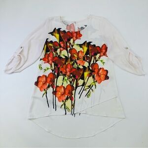 Artex tiger lily print three quarter sleeve round neck tunic top Medium